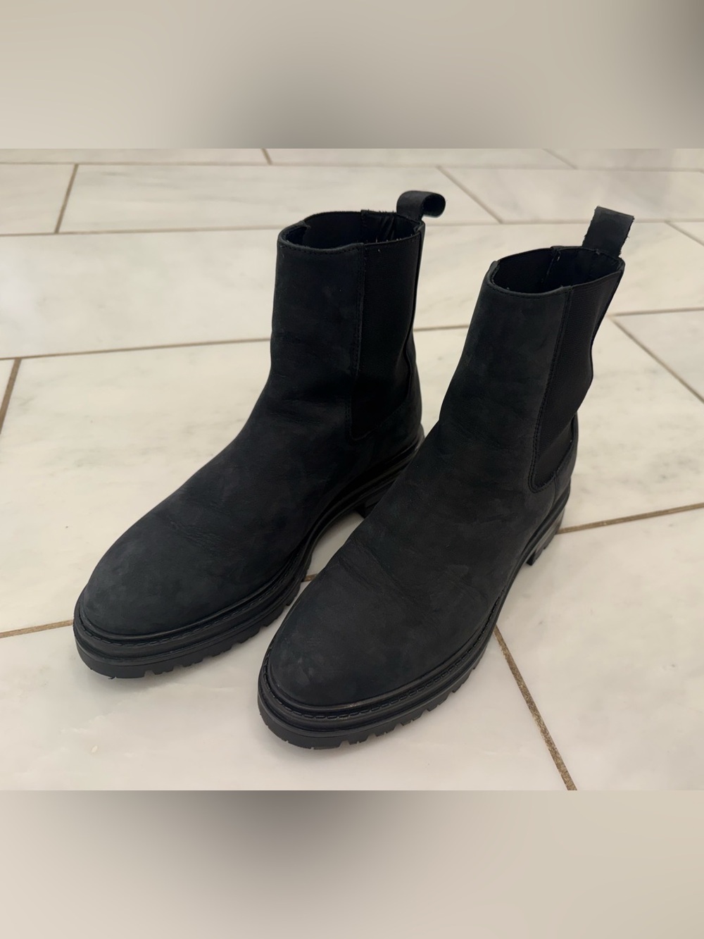 Jenni Kayne Black Nubuck Chelsea Boots - Rugged Sole